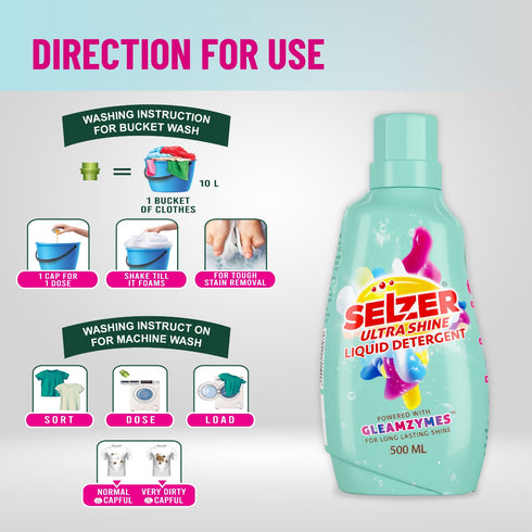 Selzer Ultrashine Liquid Detergent - 500ml (Pack of 2)